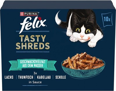 Felix Tasty Shreds Katzen nassfutter in Sauce, aus dem Wasser 60 x 80g