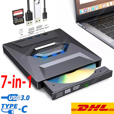 7 in 1 USB 3.0 Externes CD/DVD Laufwerk Brenner Player mit Type C für Laptop PC