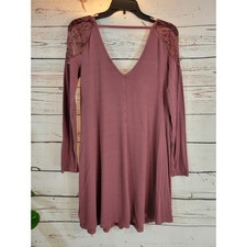 American Eagle Top Tunic Dress BOHO Lace Medium Mauve V-Neck Long Sleeve