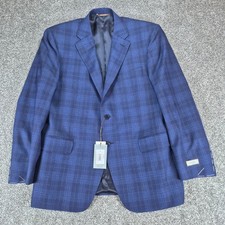NWT Canali Sport Coat Mens 44R EU 54 Blue Windowpane Plaid 100 Wool Blazer