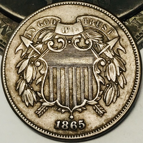 1865 Two Cent Piece 2C FULL MOTTO Civil War Era US Copper Coin CC31366