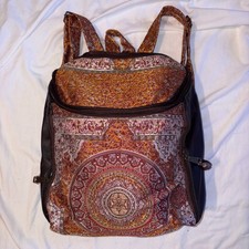 Handmade Leather Tapestry Backpack Medallion Woven Boho Bag Brown Orange