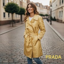 Prada Yellow Silk Blend Double Breasted Trench Coat w/belt Size 8