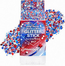 Red White Blue Hair Glitter Stick,4Th of July Patriotic America Stripe Star Face