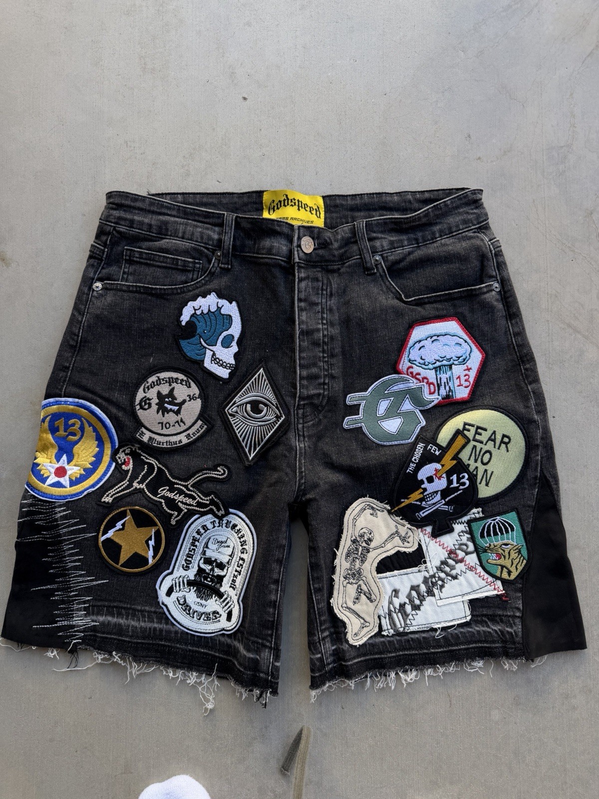Godspeed Patchwork Denim Shorts Black V2 Size 32 Men’s Designer Streetwear