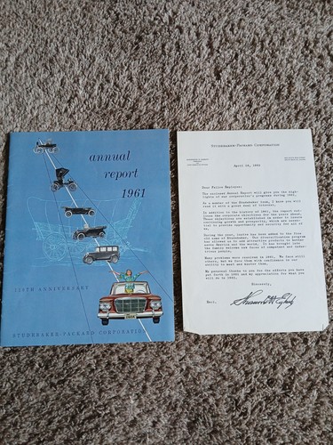 1961 Studebaker Rapporto annuale e lettera sulla società stazionaria Sherwood Egbert