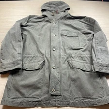 Vintage Eastern Mountain Sports 90s Barn Coat ems Jacket L Hooded Hiking Olive