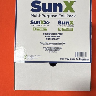 SunX Multi-Purpose Foil Pack SPF 30+ Sunscreen Lotion & Towelette, Broad Spectr 