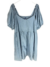 OLD NAVY Dress Plus Size 2X Light Wash Puff Sleeve Boho Cottagecore Ditzy Fairy