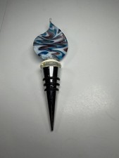 Hand-Blown Glass Wine Bottle Stoppers with Cork Bases, Set of 2