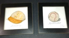 2 VTG Baseball & Hat Drawing Prints By Kolene Spicher Signed Numbered Framed
