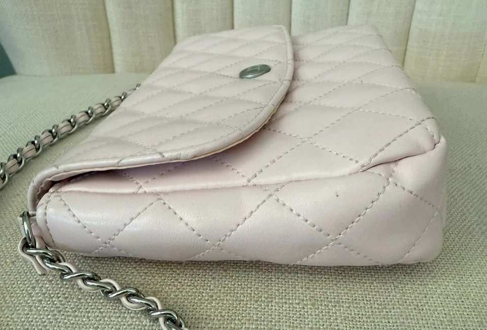 AS IS Janie & Jack quilted PETAL PINK little girl PURSE crossbody chain pastel - Image 3 of 4