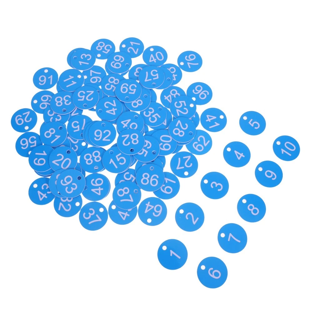 Llaveros numerados de plástico azul cielo reutilizables para armarios y abrigos del hogar