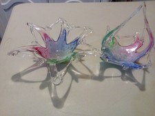 Vintage Murano Glass Multicolor Starfish Bowl And Matching Trinket Basket 