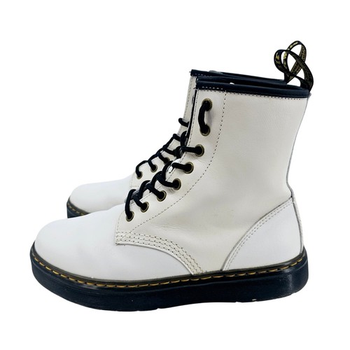 Dr. Martens Zavala Combat Boots White Leather Lace up Women's 8 US 6 UK 39 EU