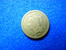 1865 Three Cent Obsolete 1st Year Design TYPE COIN CIVIL WAR ERA!