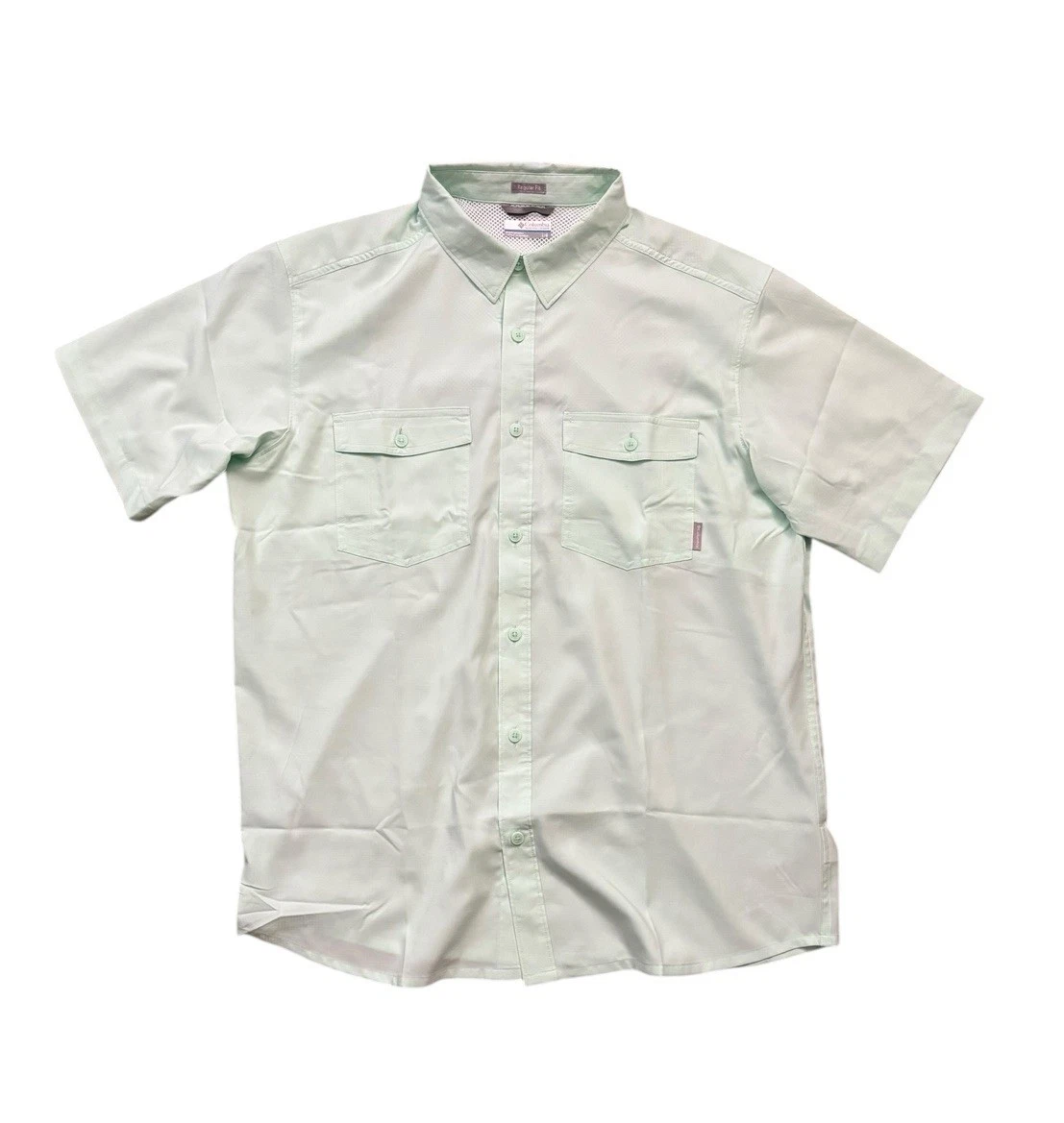 Columbia Shirt Mens Sz Large Light Aqua Green Regular Fit Vented Fishing Hiking