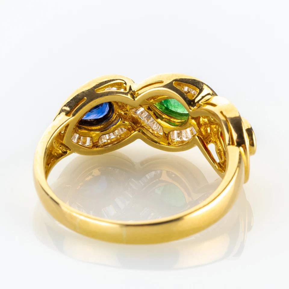 Vintage Ring 750er Gold mit 1.0ct Diamanten, Saphir, Rubin und Smaragd - Bild 4 von 4