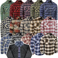 Plaid Flannel Shirt Jacket Men Fully Quilted 4 Pockets Medium Weight Button Up 2