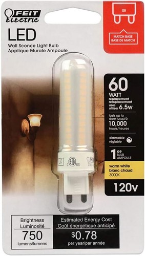 Feit Electric BP60G9/830/LED 60W EQ 1 Count (Pack of 1), 3000k (Warm White) - Picture 2 of 4