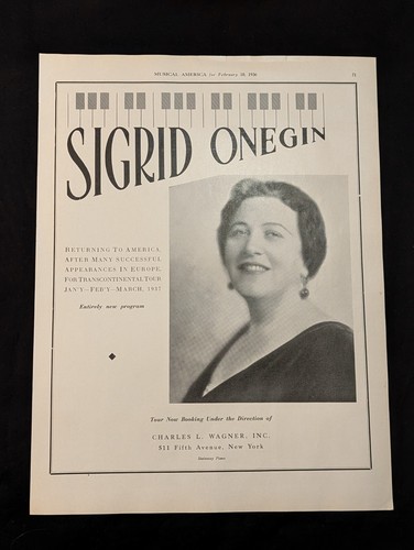 Sigrid Onegin 1936 Booking Ad Musical Performer Concert Opera Singer - Picture 2 of 2