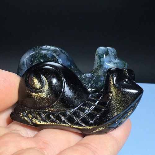 96g Natural Crystal Various ores Hand-carved Exquisite snail statues gift 2pcs