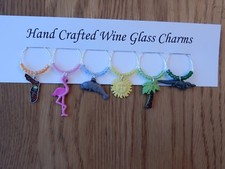 "FLORIDA " THEMED SET OF 6 HAND CRAFTED WINE GLASS CHARMS