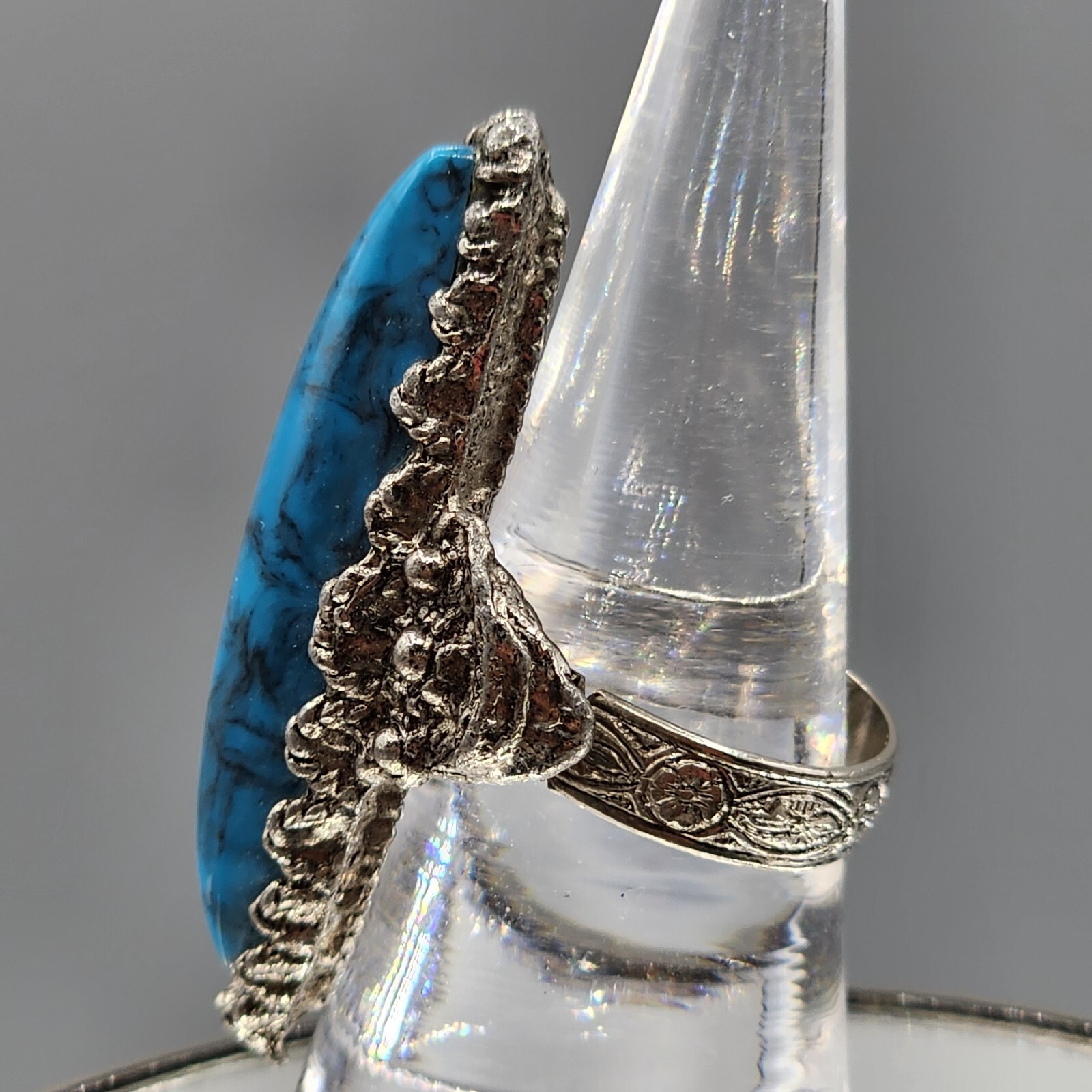 Southwest Statement Ring Silver Tone Adjustable B… - image 3