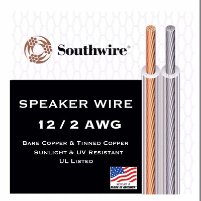 10ft Southwire Speaker Wire  12 / 2 AWG Gauge OFC Pure Copper Home / Car Audio