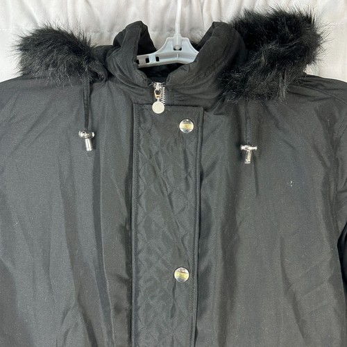 Woman Within Black Hooded Coat 4X With Faux Fur Trim & Down/Feather Filling - Picture 2 of 7