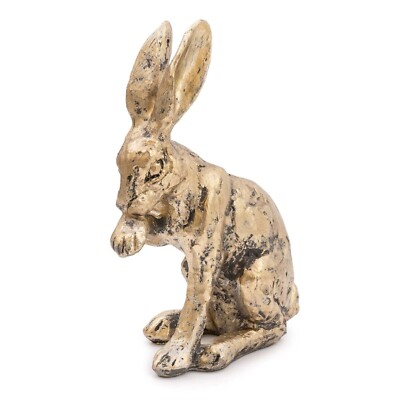 Harz Hase leckt Pfote Figur - Antik Bronze Finish