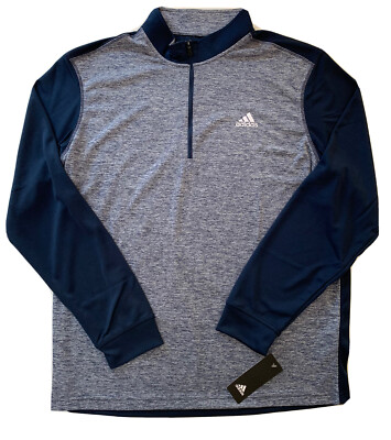 Adidas Men's Double Pique 1/4 Zip Mock Golf Top Colorblock Navy Blue Tech L 