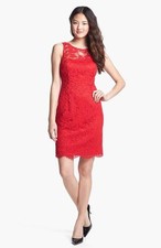 ADRIANNA PAPELL ILLUSIONS LACE RED SHEATH DRESS sz 8