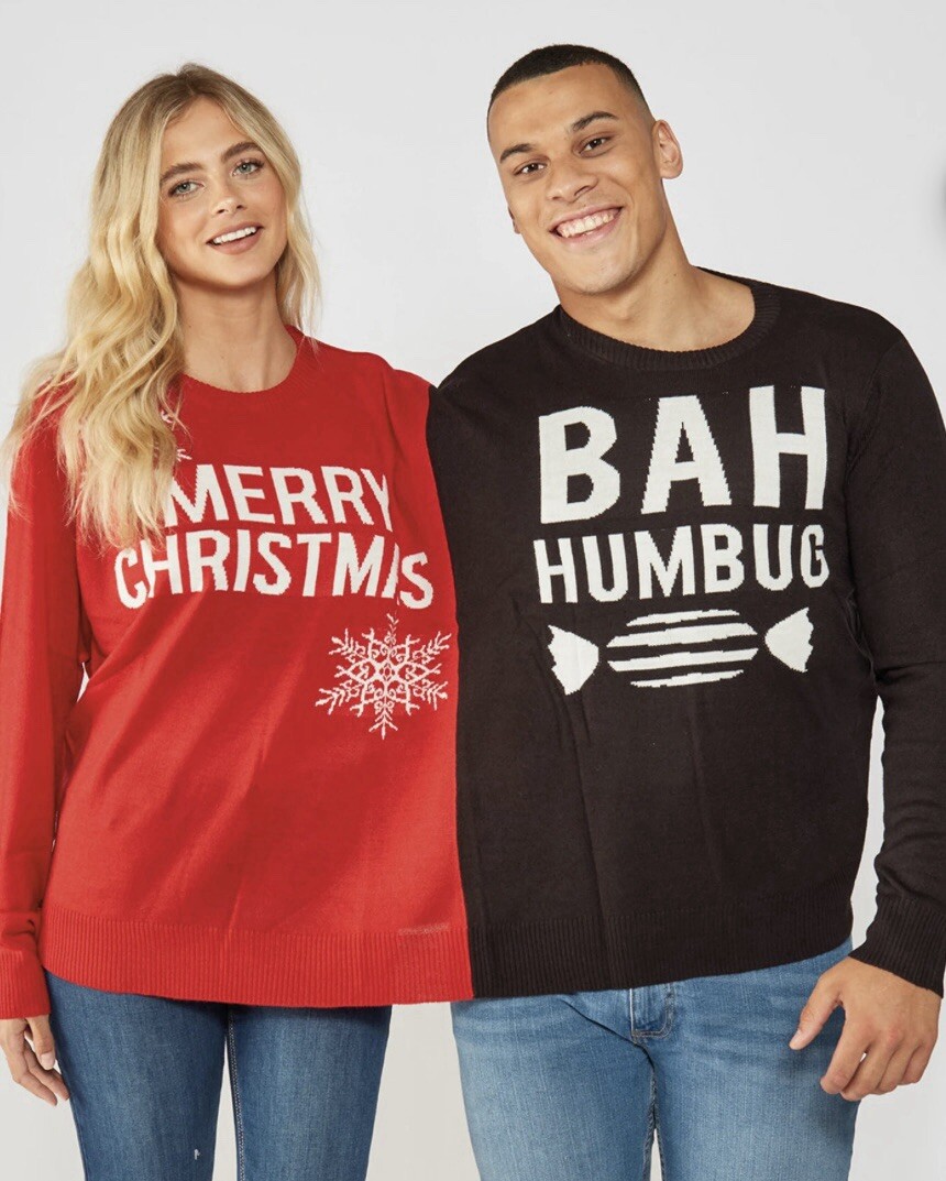 Merry Christmas/ Bah Humbug' Conjoined Christmas Jumper UK