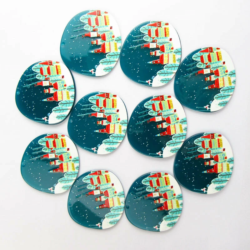 10Pcs 40x38x3mm Rainbow Charming Acrylic Christmas Pendant Bead