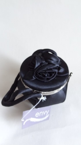 Black Satin Box Clutch With Handle Snap Lock - Picture 2 of 7