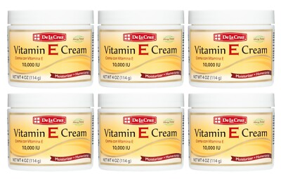 De La Cruz  10,000 IU Vitamin E Cream 4 OZ - Allergy Tested, USA Made  (6 JARS)