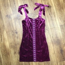 Forever 21 Women Sz S Purple Crushed Velvet Hook Detail Bow Shoulder Dress