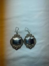 VINTAGE MEXICAN DECO DESIGN STERLING SILVER & GOLD PLATE EARRINGS 15GRAMS