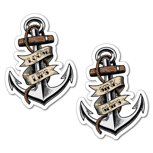1 x Pair Loose Lips Sink Ships Anchors Sticker Tattoo Art Sailor #6973LS - Picture 1 of 1