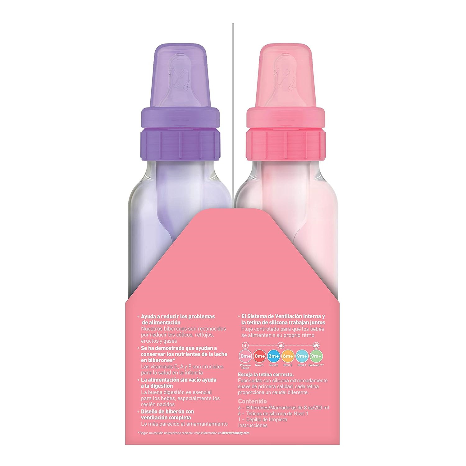 Dr. Browns Girls 8oz Bottles (3) 8oz Lavender (3) 8oz Pink6 PKNatural Flow