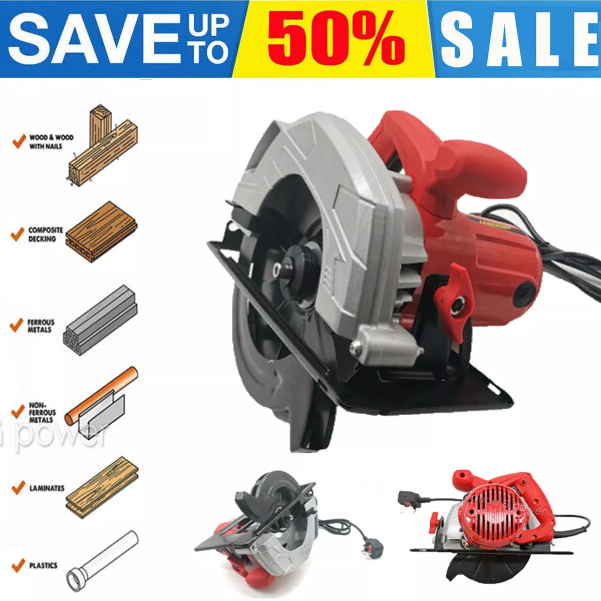 Heavy Duty 185mm 1650W Electric Circular Saw with Blade 240V DIY