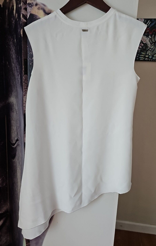 ANNE KLEIN Women's Sleeveless White Diagonal Hem Round Neck Top Size 8 JT01 - Picture 5 of 12