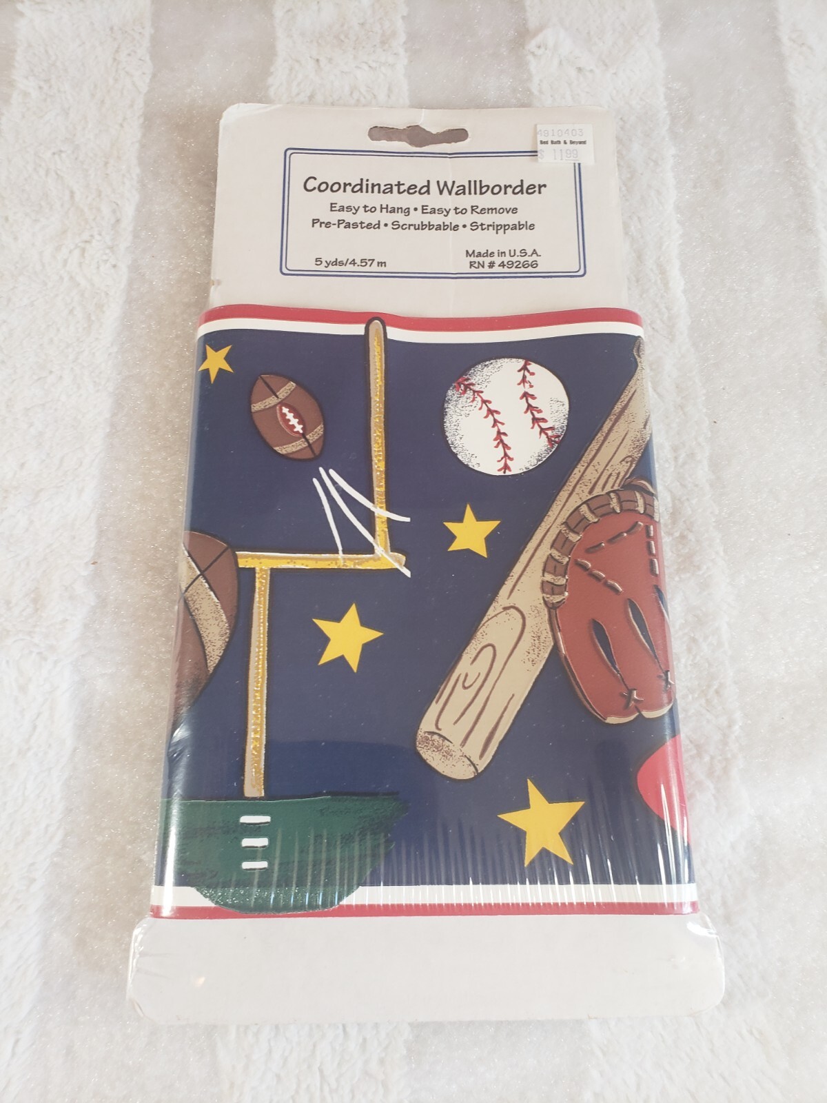 Bed Bath & Beyond Coordinated Wallpaper Border 5 Yd All Star Sports USA Blue Red