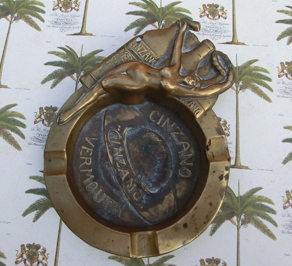 RARE ART NOUVEAU CINZANO ADVERTISING BRASS ASHTRAY c.1900 CENDRIER PUBLICITAIRE  - Image 3 of 4