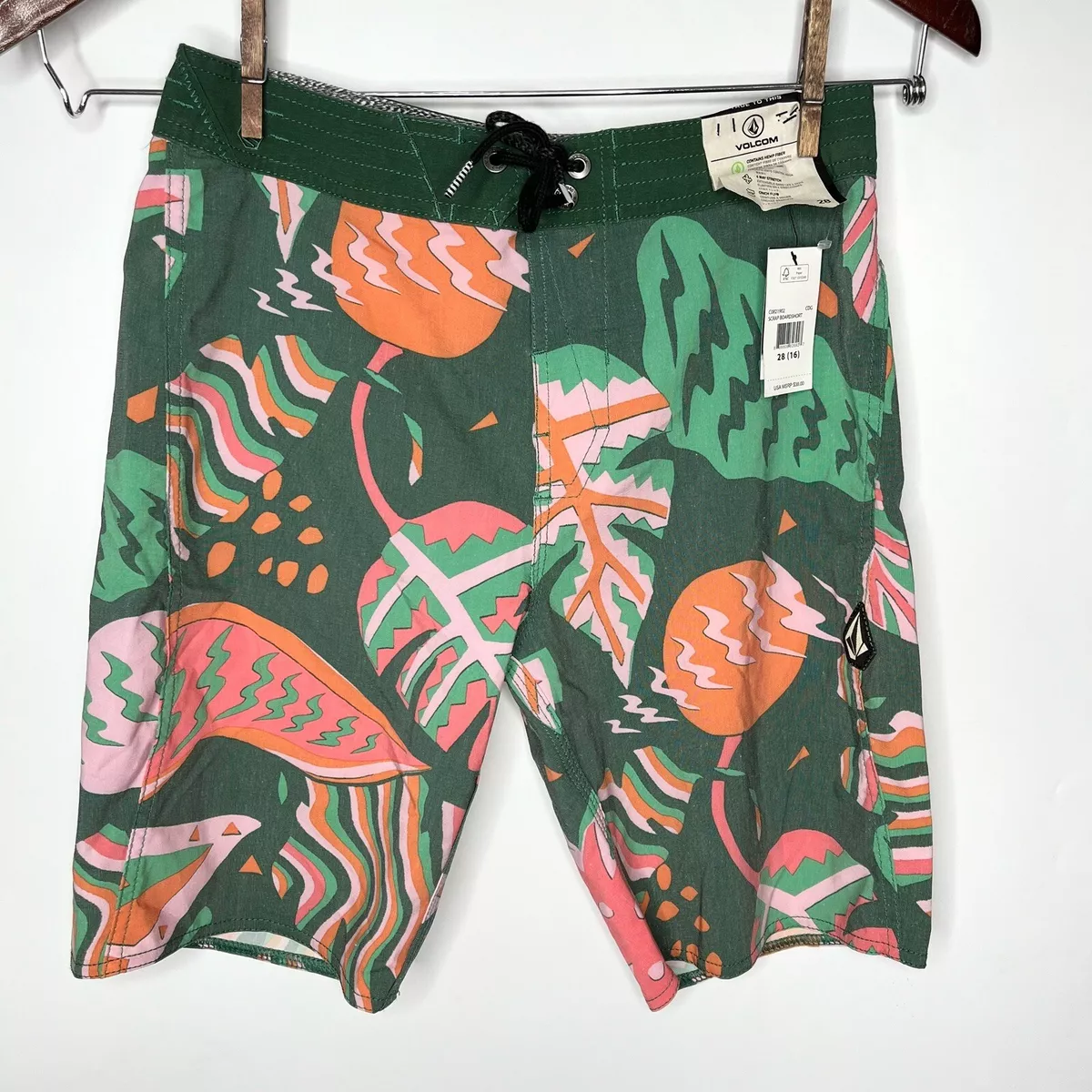 Men's Retro Boardshorts in Green Palm Trees