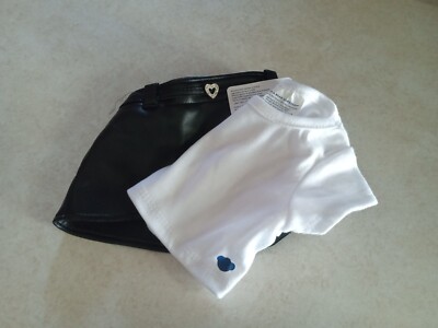 Build A Bear Faux Black Leather Skirt  NWT White SS Top Set Clothes