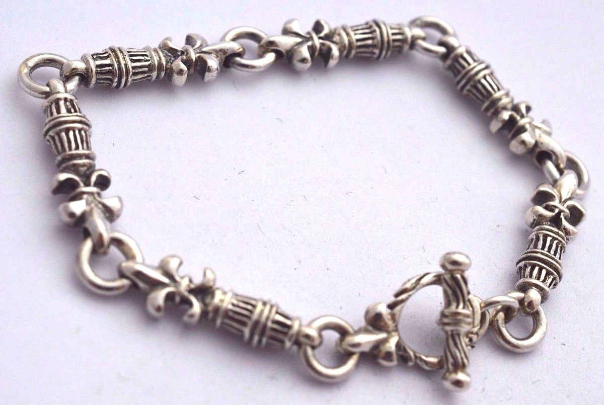 925 Sterling Silver Fleur-de-Lis Chain Bracelet. 7.1