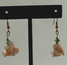 Rose Flower Drop Pierced Earrings with a Jade Stem