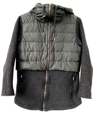 Nau Black Sz S Goose Down Quilted Wool Knit Zip Jacket